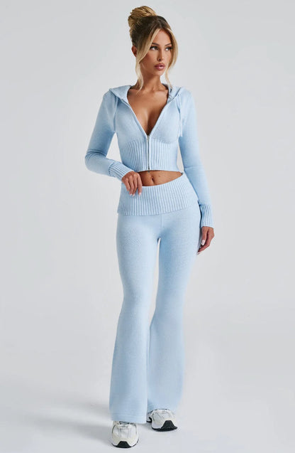 Women's Solid Color Slim Fit Short Hood Top Casual Pants Suit